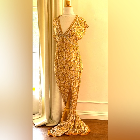 Long boho maxi dress high slit M - Picture 1 of 7